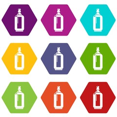 Glass bottle icons set 9 vector