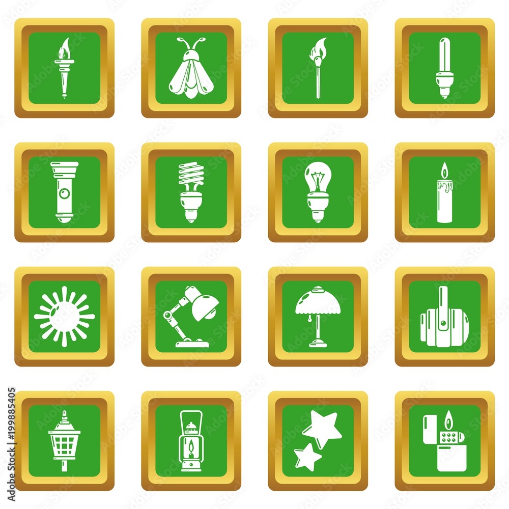Aufkleber light source icons set green square vector
