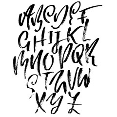 Handdrawn dry brush font. Modern brush lettering. Grunge style alphabet. Vector illustration.
