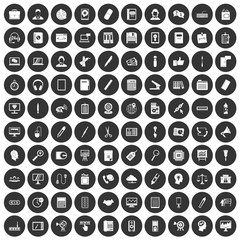 100 office work icons set black circle