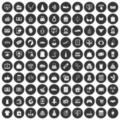 100 online shopping icons set black circle
