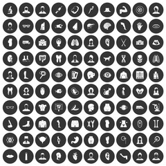 100 organ icons set black circle