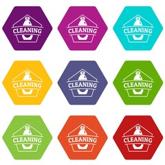 Cleaning bottle icons set 9 vector