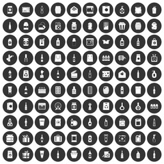 100 packaging icons set black circle