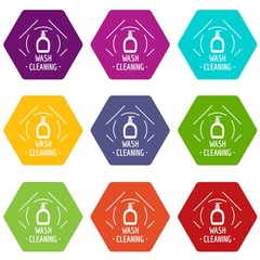 Cleaning wash icons set 9 vector