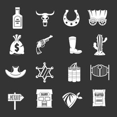 Wild west icons set grey vector