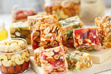 Nuts in honey and sweet marmalade with various nuts