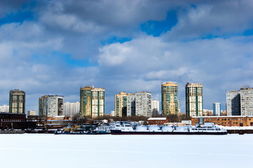 The banks of the Moscow River in cold winter day