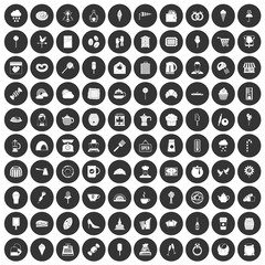 100 patisserie icons set black circle
