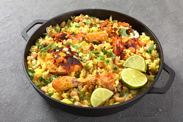 chicken biryani, indian cuisine, top view