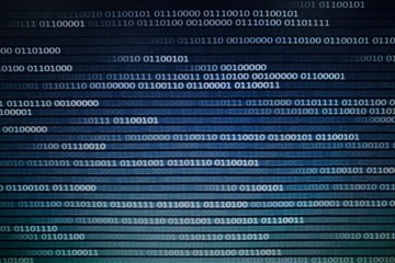 blue led display screen showing one and zero number binary code data. internet information...