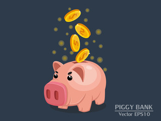 Piggy bank with Gold coins vector illustration. The concept of saving or save money.