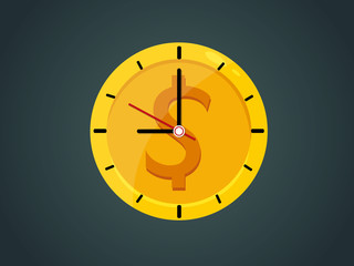 Time is money. Time icon clock Gold coin vector illustration.