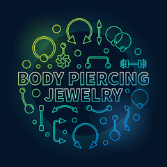 Body piercing colored jewelry vector outline illustration