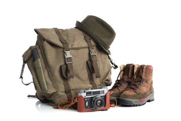 Fototapeta premium Travel accessories isolated on white