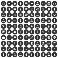 100 barber icons set black circle