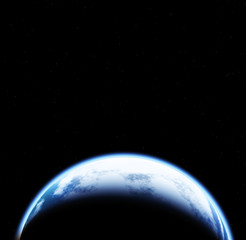 Space scene with Earth on black background with stars