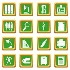 Stationery icons set green square vector