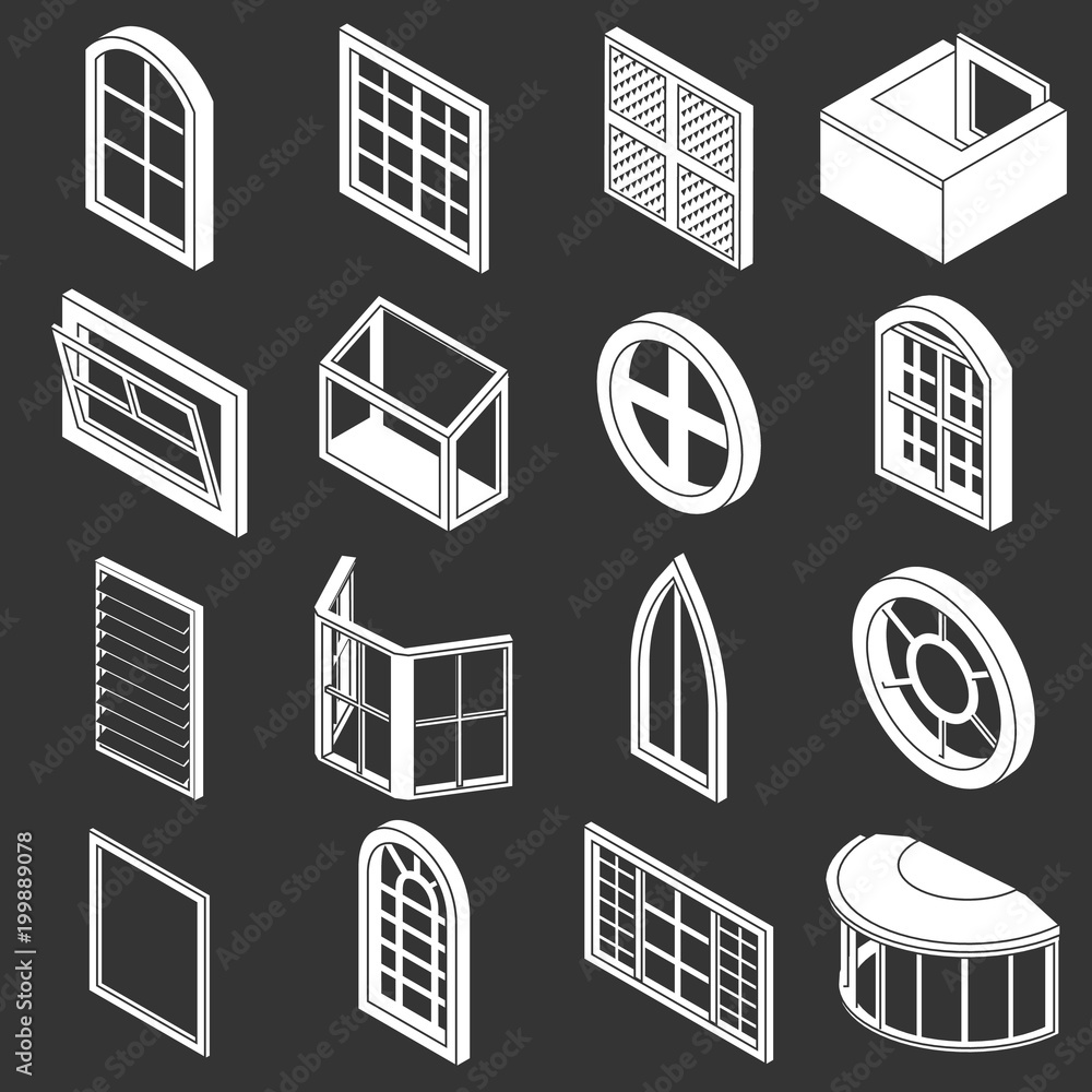 Poster window forms icons set grey vector