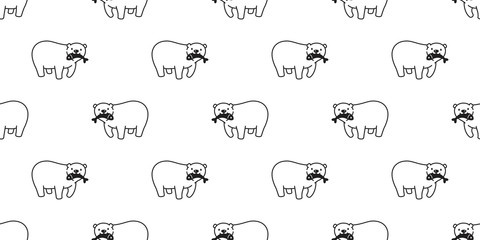 Bear seamless pattern vector polar bear panda isolated catch fish repeat wallpaper background cartoon