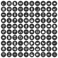 100 post and mail icons set black circle
