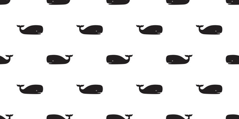 whale Seamless Pattern vector shark dolphin tail fin isolated repeat background wallpaper illustration © CNuisin