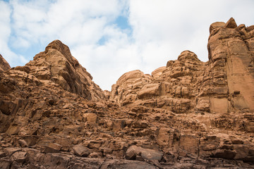 Nice view sand and big rocks in Wadi Rum desert in Jordan