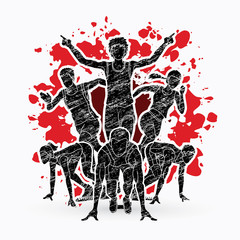 Group of Marathon runner, People running front view designed on splatter blood background graphic vector