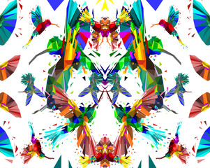 Low poly of Colorful Hummingbird poster with animals and invitation to visit zoo,safari style,Abstract vector illustration.