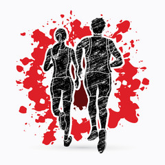 Couple running together, Marathon runner designed on splatter blood background graphic vector