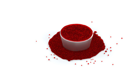Fullfilled Metallic Cup of Red and Sticky Fluid of many micro balls with many Overflowed Fluid around the Bowl