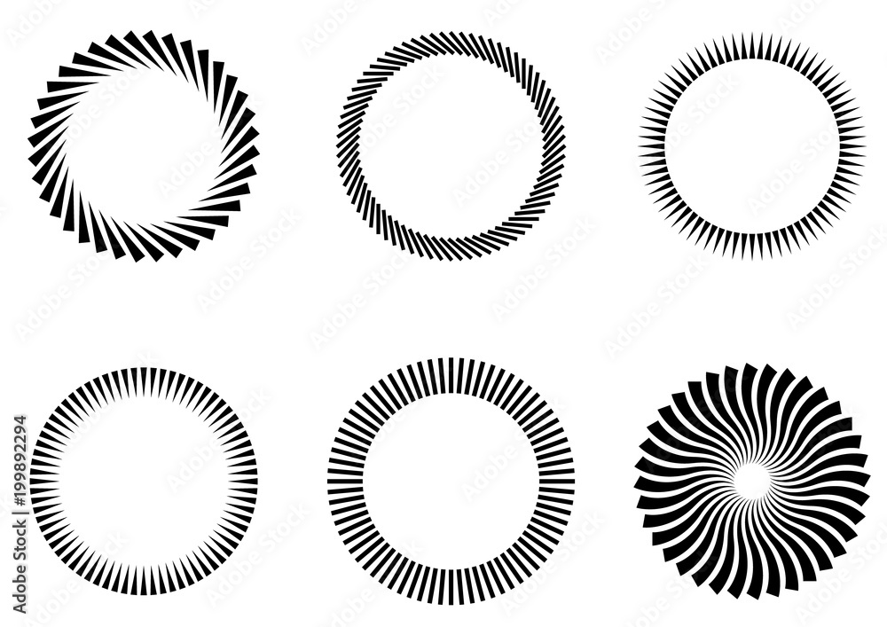 Poster spiral and swirl motion twisting circles design element set. vector illustration.