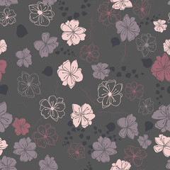Anemone or windflower poppies flowers and ivy leaves. Floral vector seamless pattern with hand drawn elements.