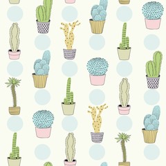 Vector hand drawn seamless cactus pattern background
