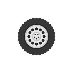 Flat truck wheel vector icon or logo element