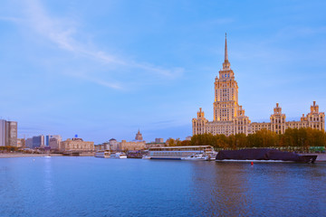 MOSCOW, Russia - OCTOBER 20: Hotel Ukraine (Radisson Royal) on sunset, Moscow, Russia, on October 20, 2012