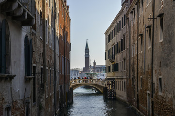 Fototapeta na wymiar San Giorgio Maggiore, view from bridge across the canal in Venic
