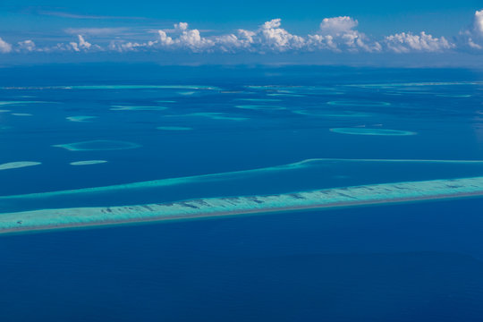 Aerial view of an atoll from seaplane, Ari Atoll, Maldives