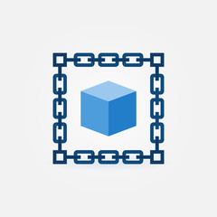 Chain with blue cube vector icon. Blockchain concept sign