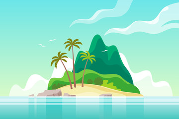 Tropical island with palm trees. Summer vacation. Vector illustration.