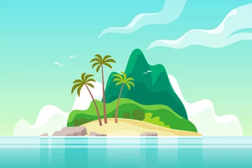 Gardinen Tropische Insel mit Palmen. Sommerurlaub. Vektor-Illustration. © faber14