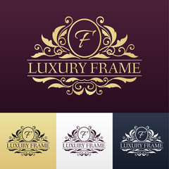 Luxury label or King place symbol element with decorative calligraphy object set. Template for classical card, invitation, identity cover design, packaging, hipster stamp. Vector illustration 