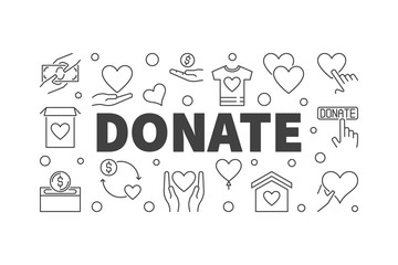 Vector donate outline horizontal banner or illustration