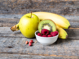 Berry dessert smoothie banana Kiwi Apple Parsley Raspberry Nuts for Breakfast