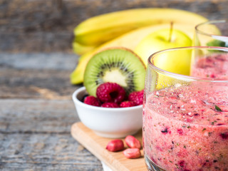 Berry dessert smoothie banana Kiwi Apple Parsley Raspberry Nuts for Breakfast