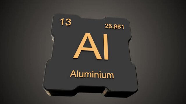 Aluminium element symbol from periodic table on futuristic black glossy icon animated on dark background and chroma key green screen background