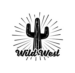 Cactus Wild West Label. Western Illustration. Isolated On White