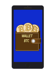 wallet of bitcoin on a phone screen