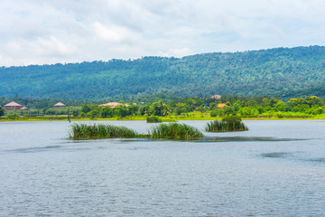 Fototapeta premium Beautiful Lake view Landscape of lake and mountain with blue sky.
