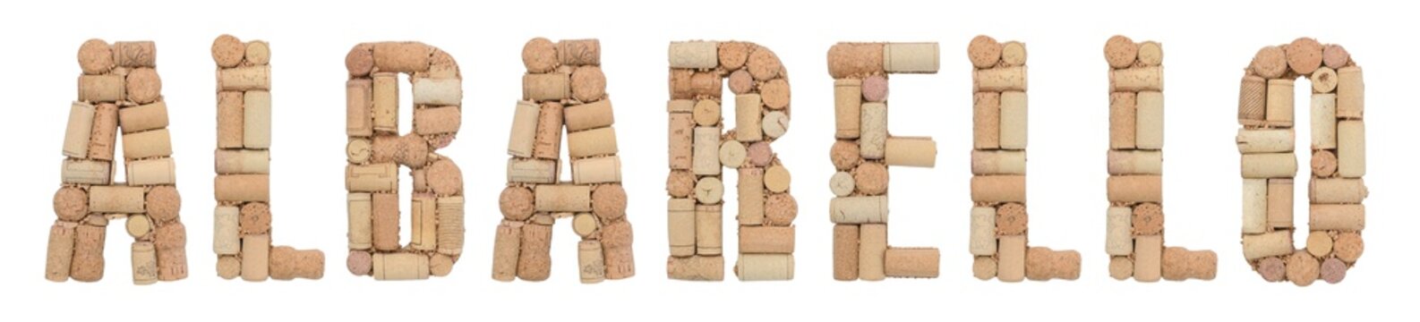 Grape variety Albarello  made of wine corks Isolated on white background